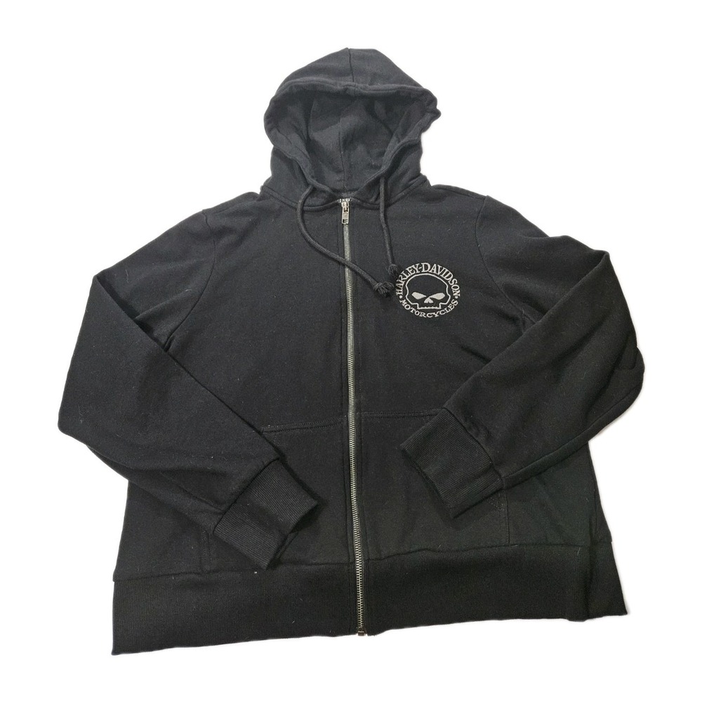 Harley-Davidson‎ Womens 2XL Willie G Skull Logo Zip-Up Hoodie Sweatshirt, Black